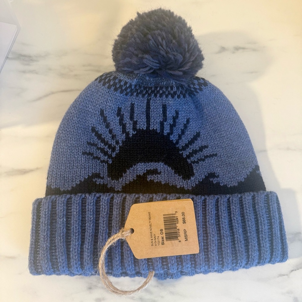 NWT Faherty Sun & Wave Novelty Pom Beanie, One Size - Picture 2 of 4